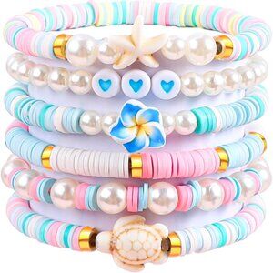 Charming 6PCS Stretchable Clay Bead Bracelets for Women - Preppy Evil Eye Set